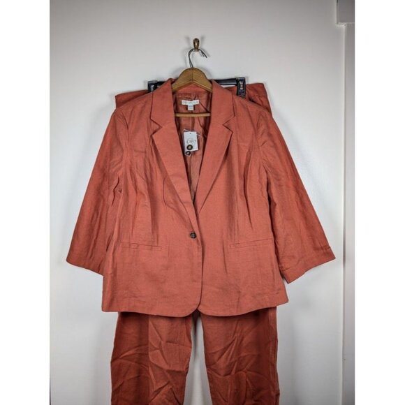 Cato Suit Set Womens Size 18 20 Linen Blend Pants Blazer Summer Lined Career NEW - Picture 2 of 8